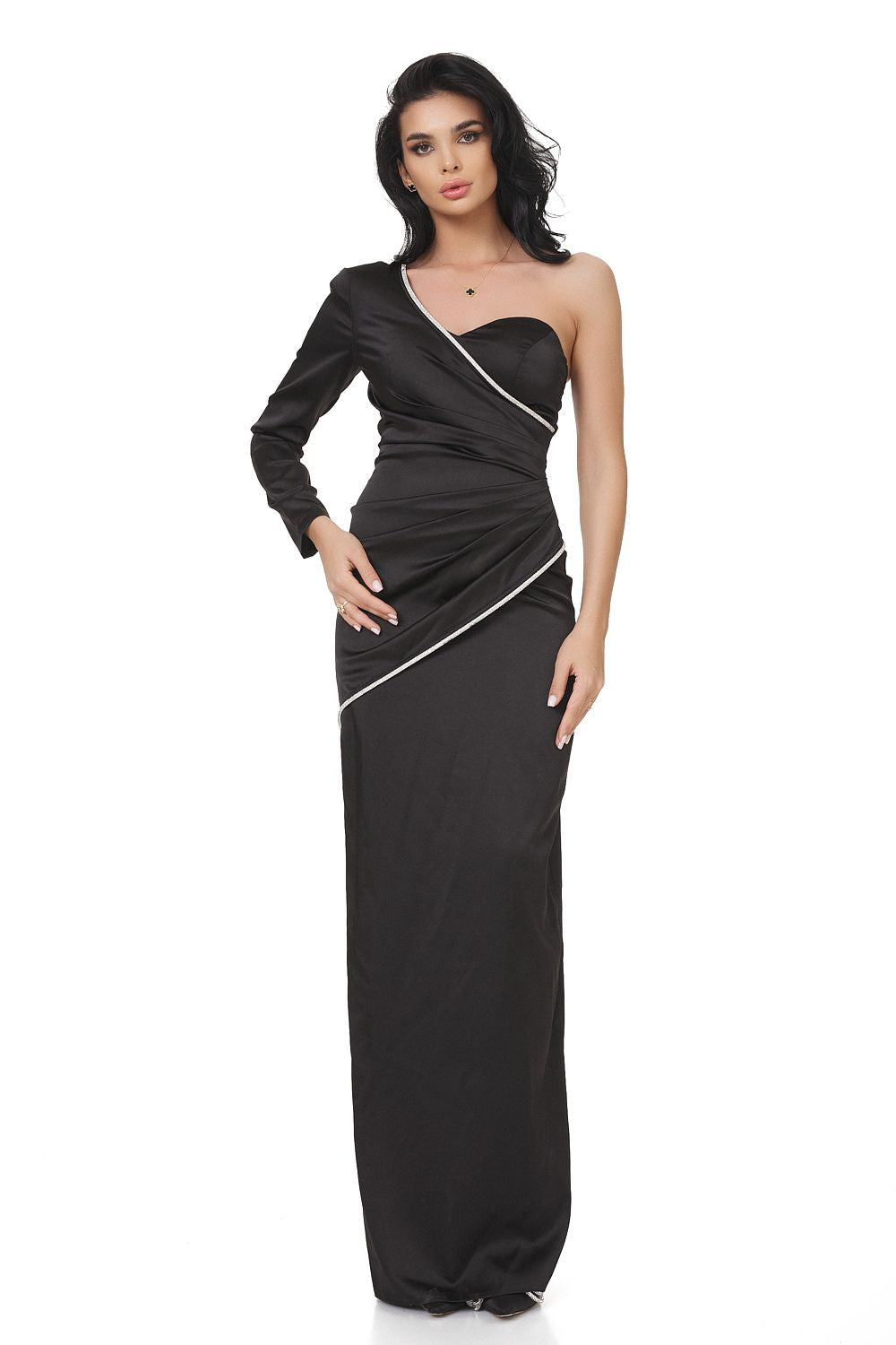 Robe longue en satin noir Marinette Bogas