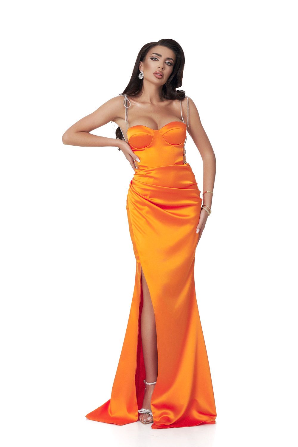 Long orange taffeta dress Azalia Bogas