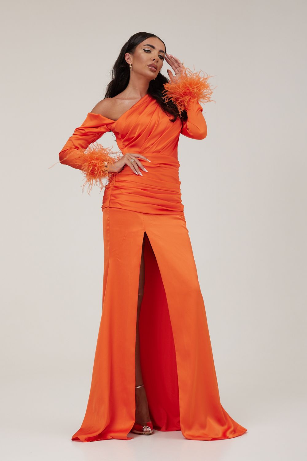 Long orange satin dress Simmons Bogas