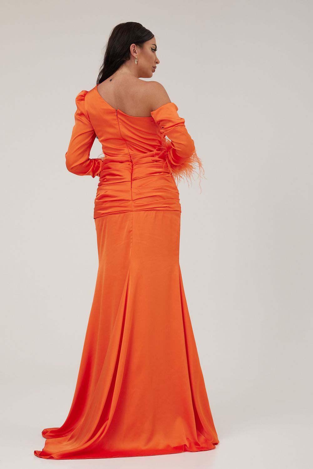 Robe longue en voile de satin orange Simmons Bogas