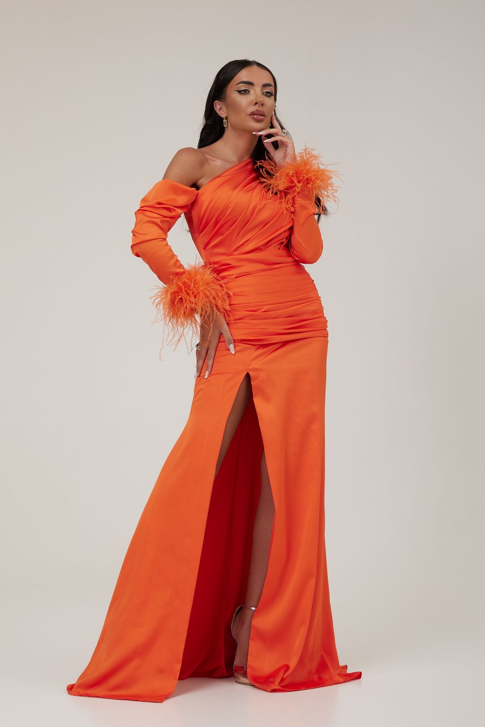Long orange satin dress Simmons Bogas