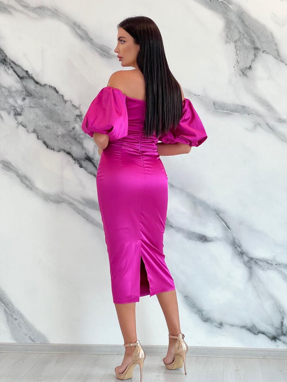 Robe midi en taffetas fuchsia Mariska Bogas