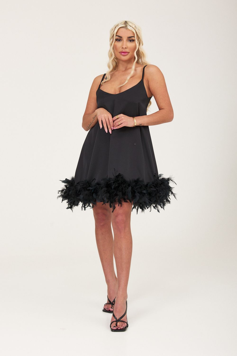 Cerny Bogas black satin veil short dress