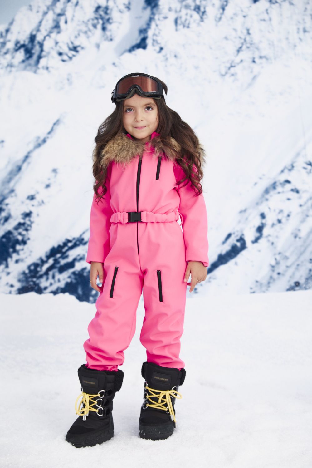 Neon pink ski jumpsuit for children, Beverry Kids Bogas.