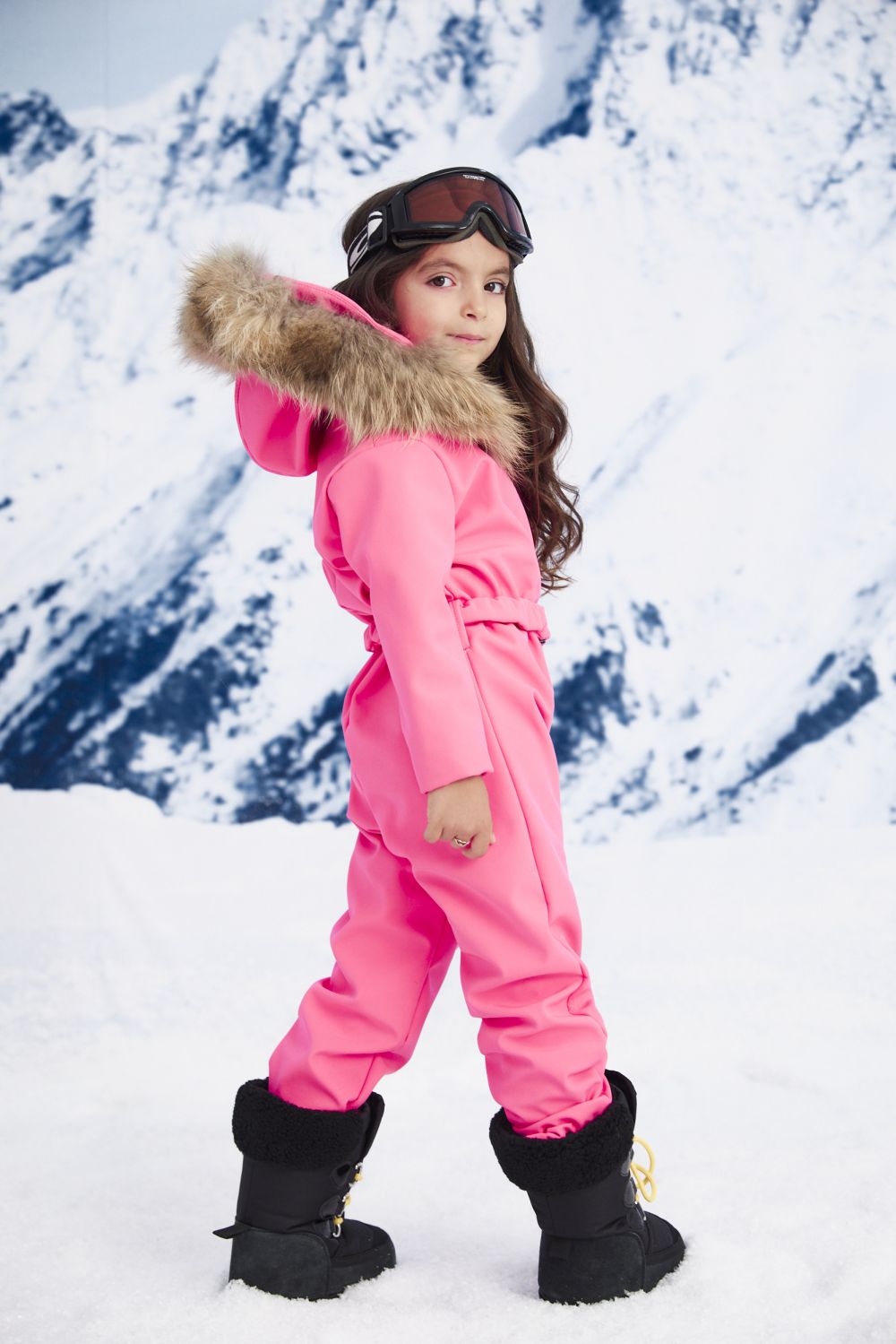 Neon pink ski jumpsuit for children, Beverry Kids Bogas.