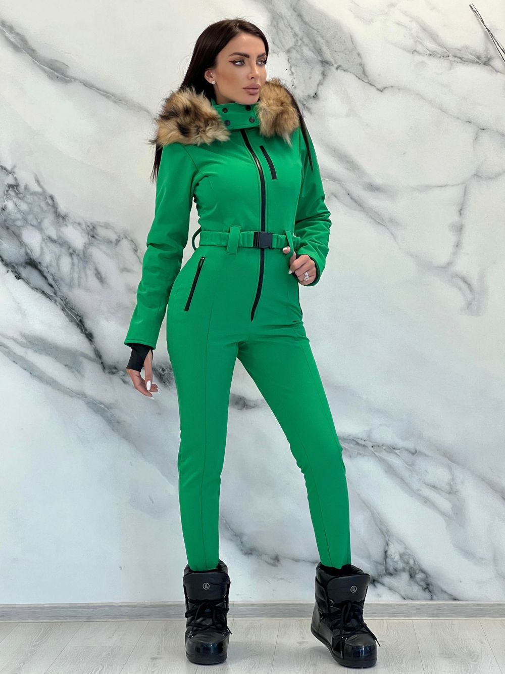 Sydona Bogas casual dark green ski jumpsuit