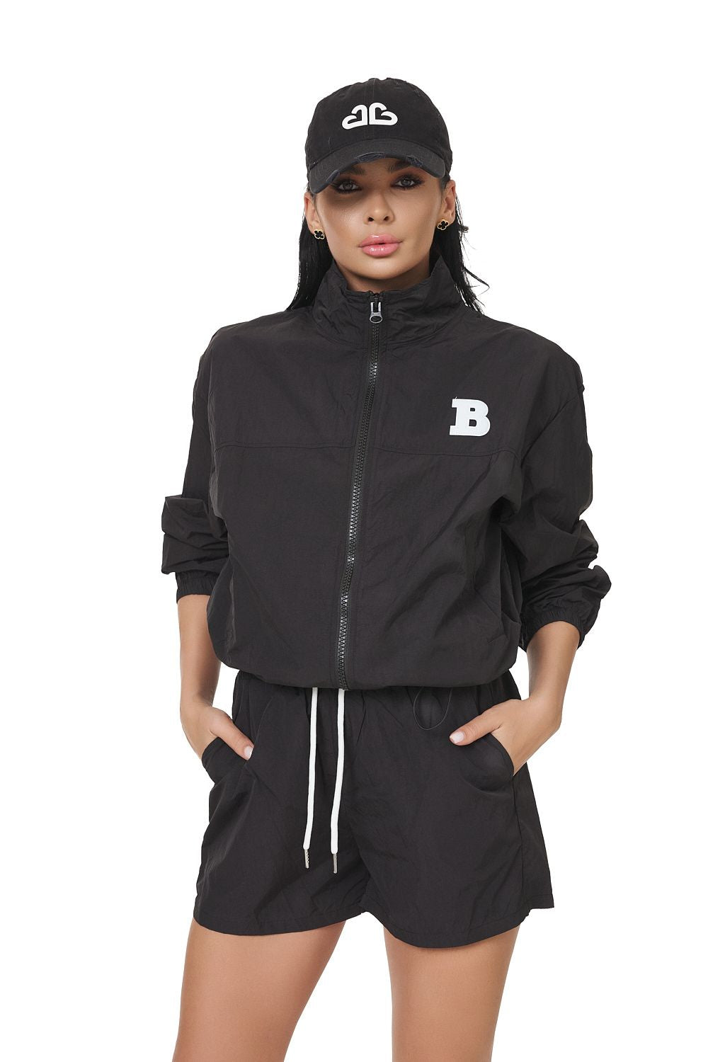 Black casual women's training suit by Teryl Bogas