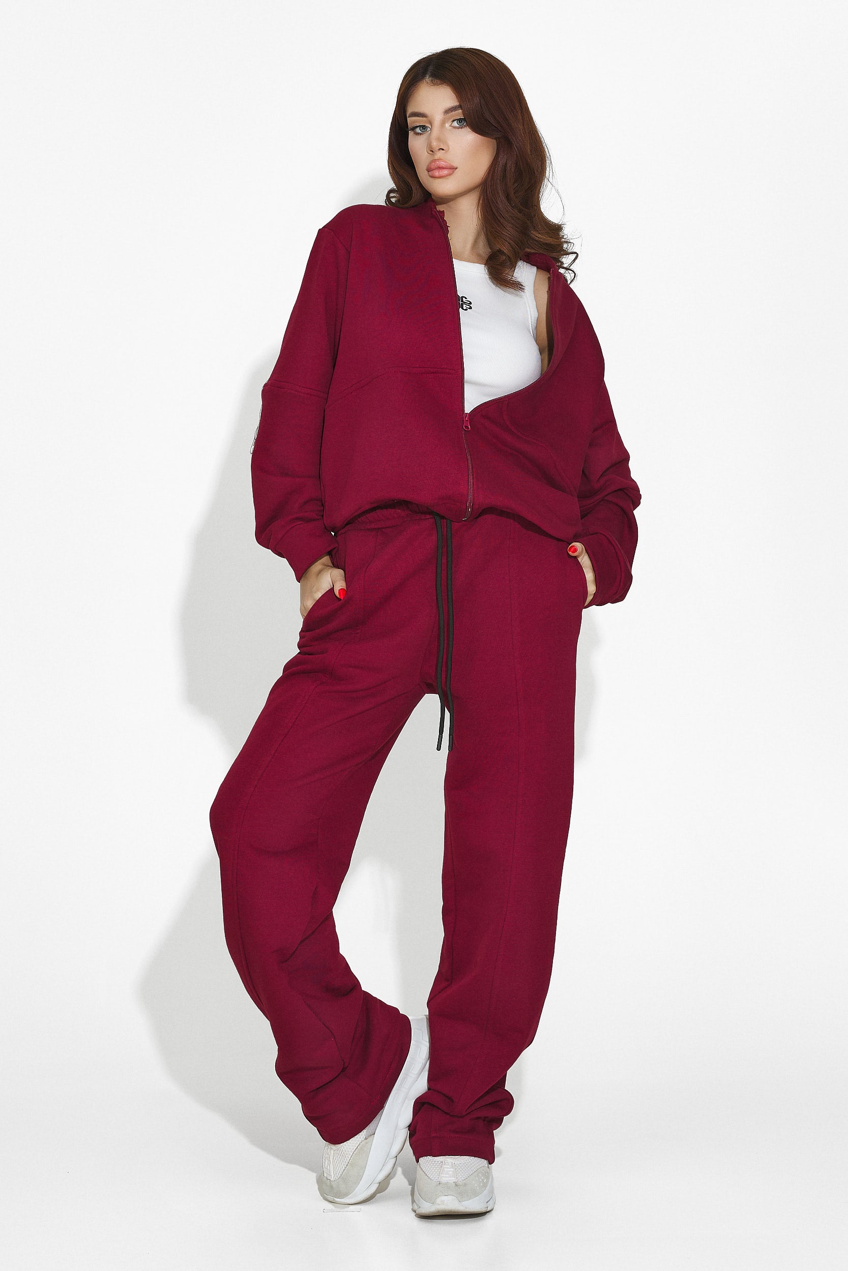 Babysa Bogas casual burgundy women's tracksuit