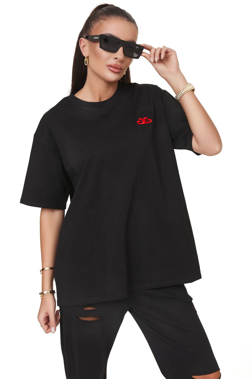 Women's casual black T-shirt Cozila Bogas