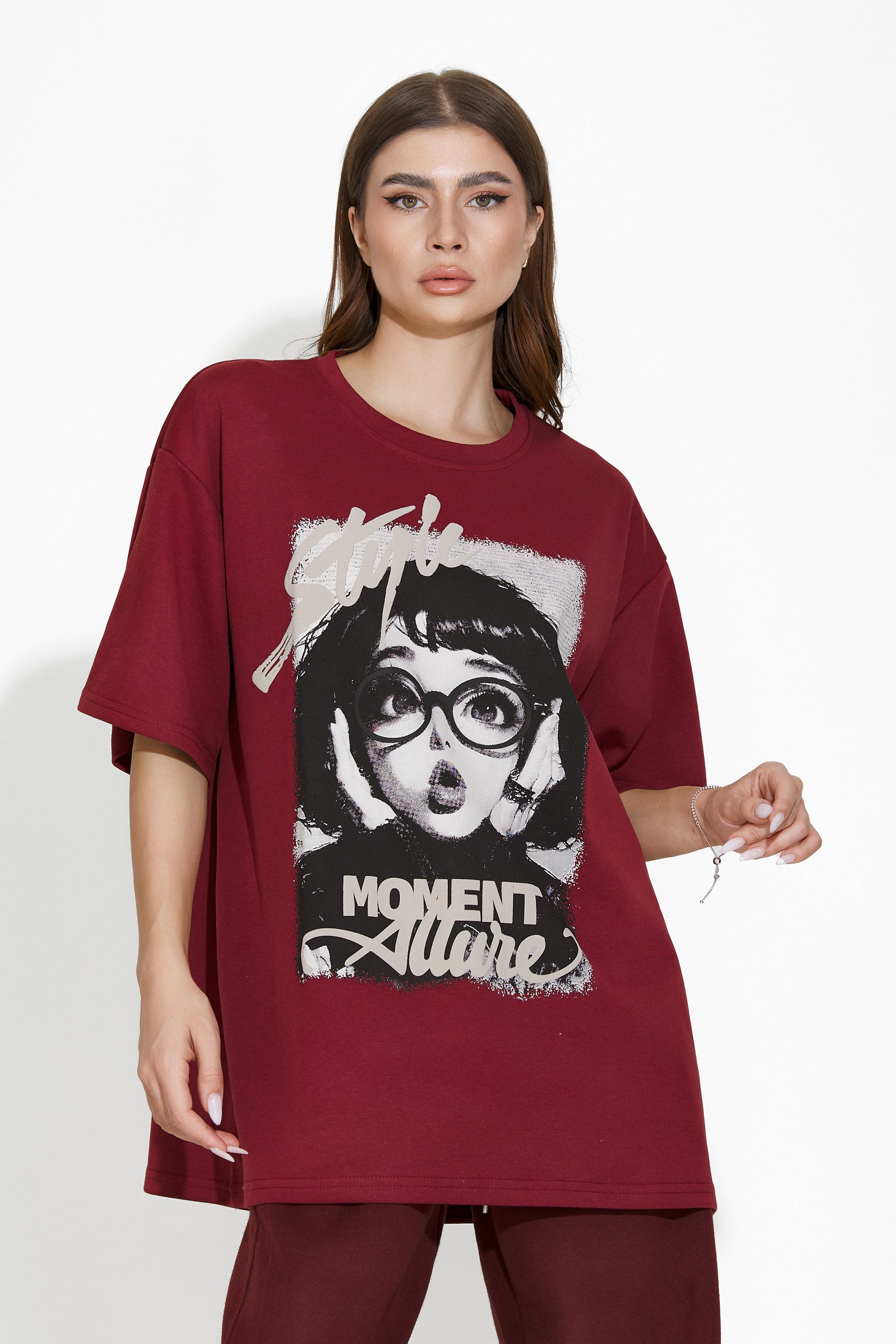 Women's burgundy casual t-shirt Yoko Bogas